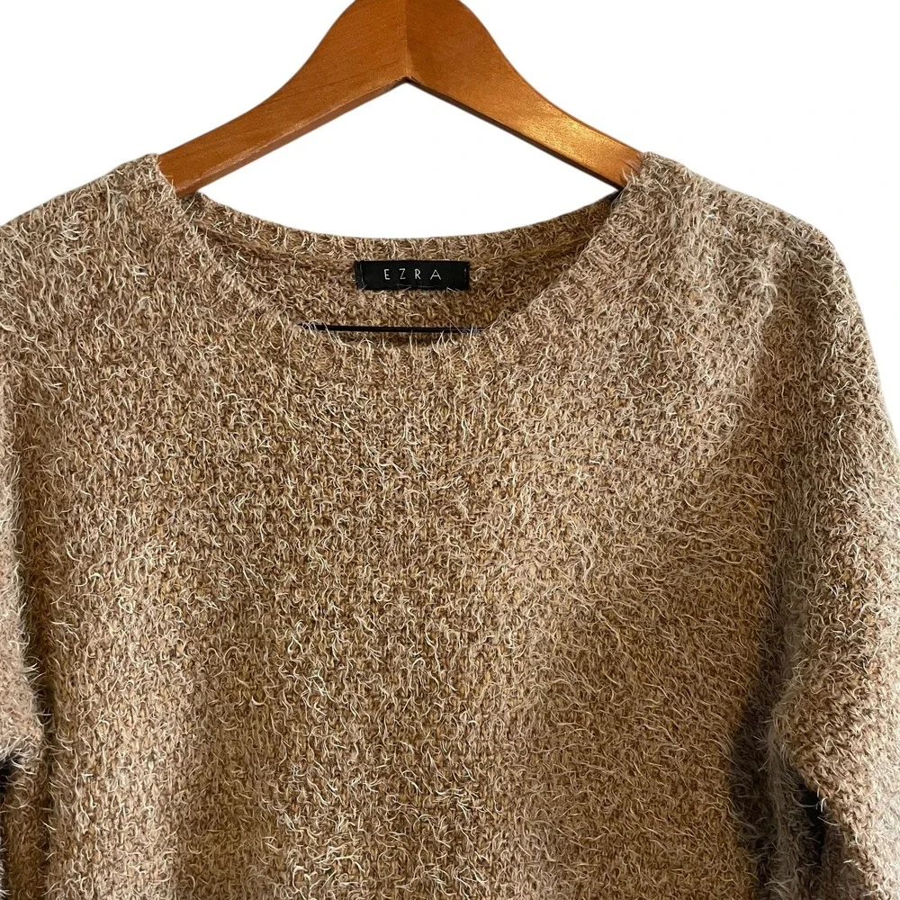 Ezra Brown Fringe Sweater Women's Size Medium Oversize - Picture 2 of 6